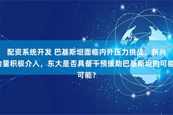 配资系统开发 巴基斯坦面临内外压力挑战，新兴力量积极介入，东大是否具备干预援助巴基斯坦的可能？